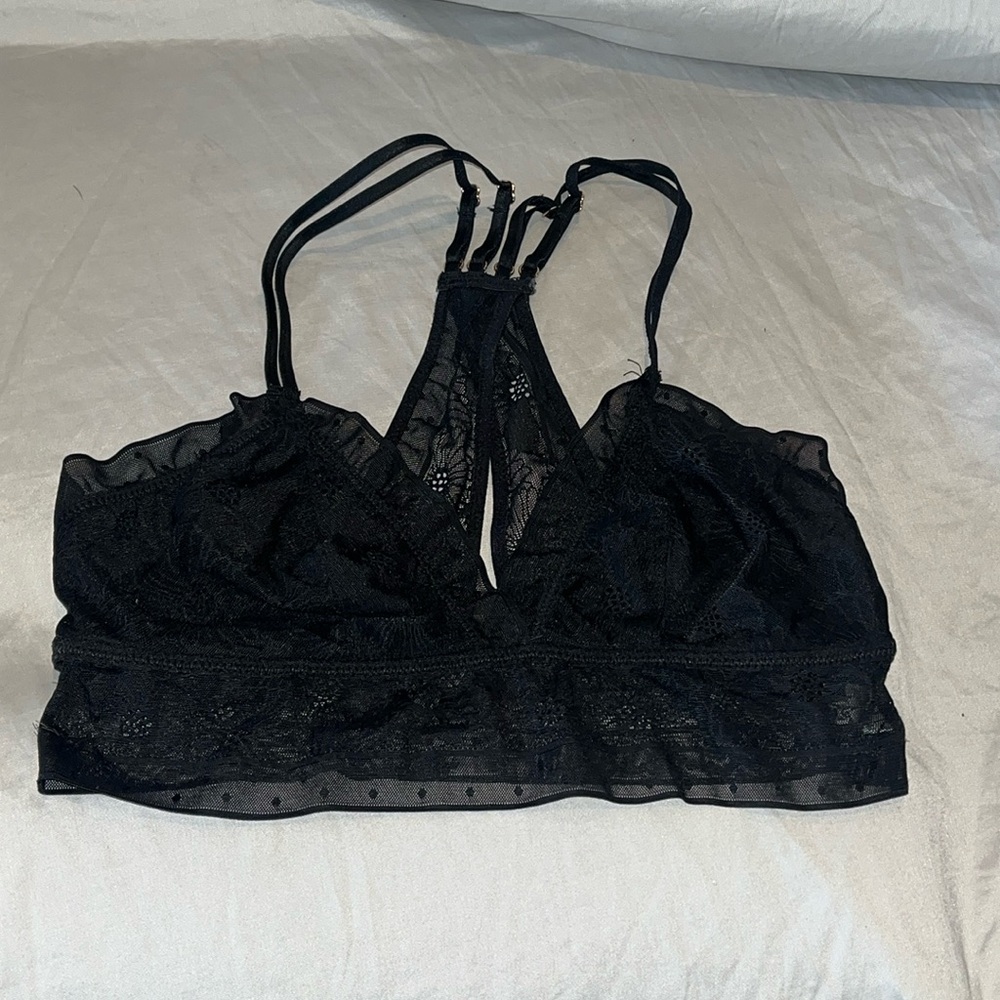 Aerie Intimates Black Floral Lace Racer Back Bralette size Medium